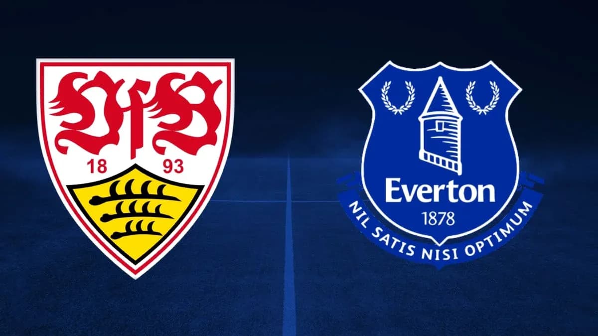 Logos de VfB Stuttgart y Everton en fondo oscuro Logos de VfB Stuttgart y Everton en fondo oscuro