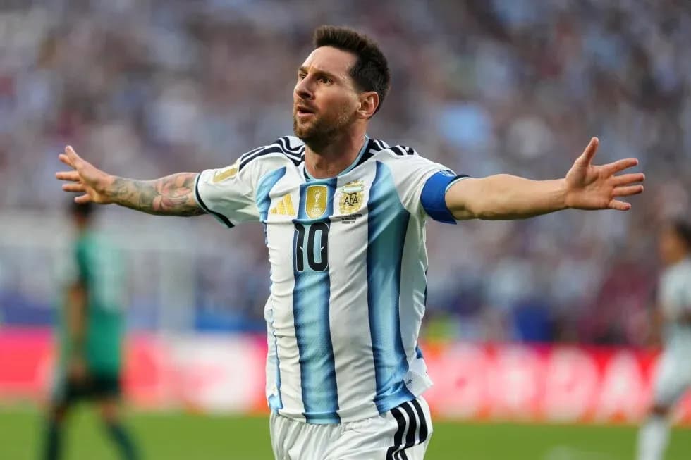 Jugador argentino celebrando un gol en el partido Jugador argentino celebrando un gol en el partido