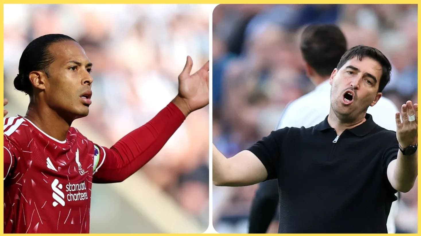 Jugador de Liverpool y entrenador gesticulando durante partido Jugador de Liverpool y entrenador gesticulando durante partido