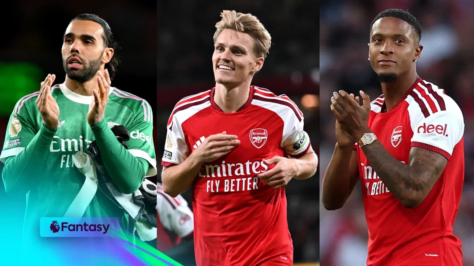 Tres jugadores de Arsenal aplaudiendo en el campo Tres jugadores de Arsenal aplaudiendo en el campo