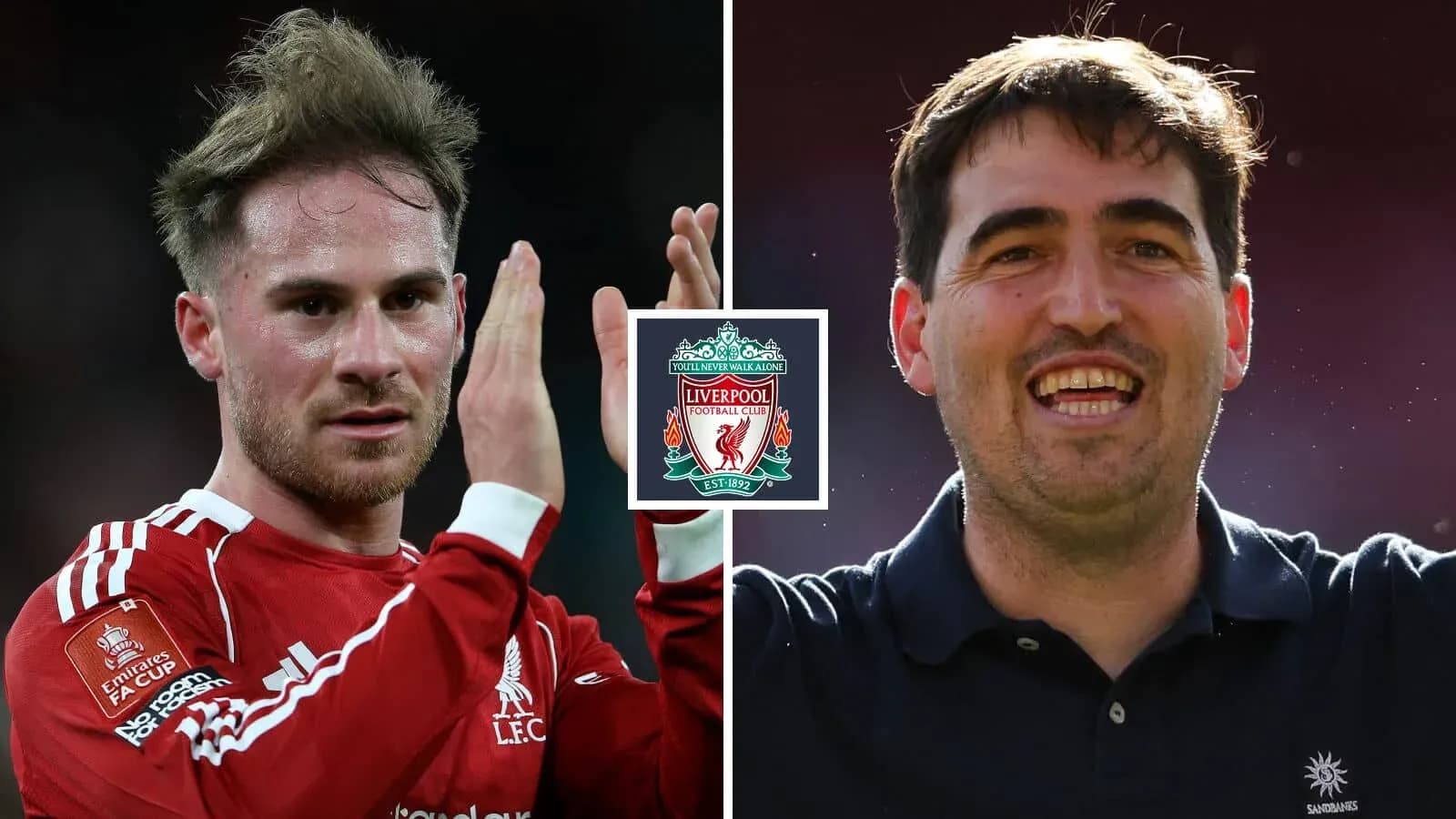 Jugadores de Liverpool celebrando con el logo del club Jugadores de Liverpool celebrando con el logo del club