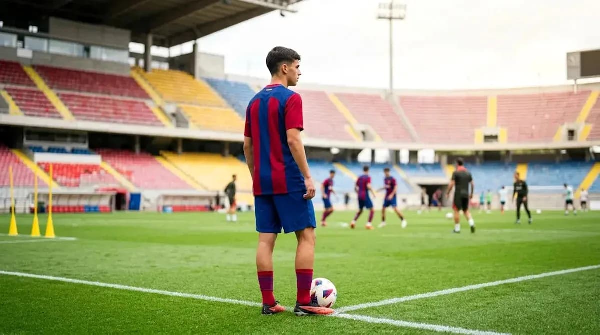 Jugador de Barcelona en entrenamiento en el campo Jugador de Barcelona en entrenamiento en el campo