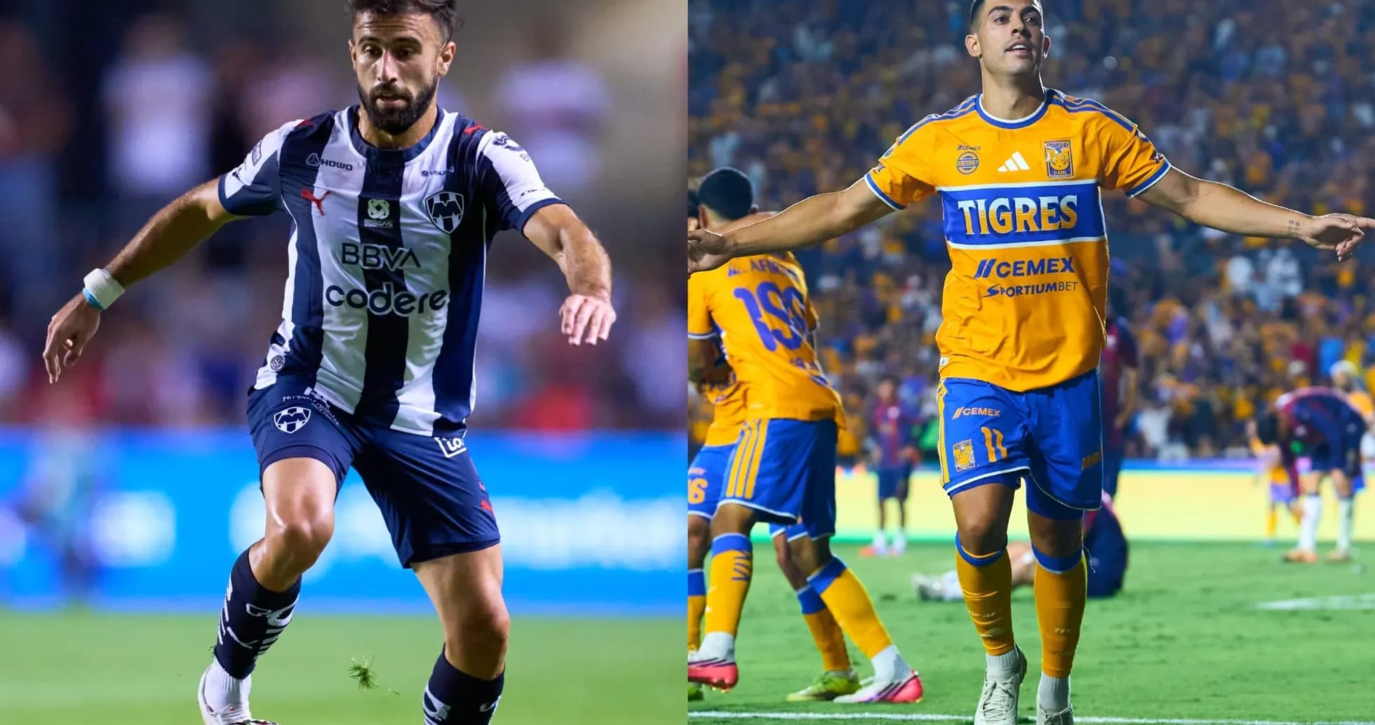 Jugadores de Monterrey y Tigres en acción Jugadores de Monterrey y Tigres en acción